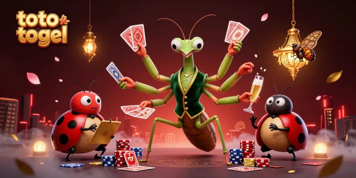 Engage in thrilling toto togel action with a vibrant 3D casino illustration featuring a card sharp and fun casino elements.