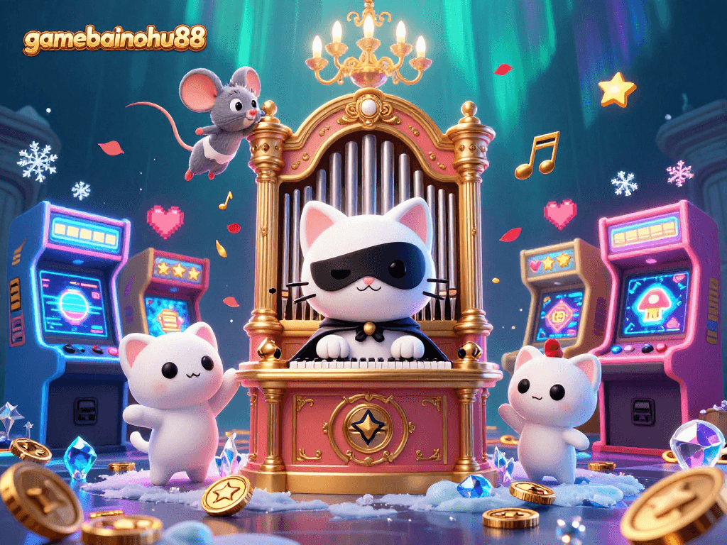Experience the thrill of gamebainohu88 with a captivating casino scene featuring unique characters and vibrant gaming elements.