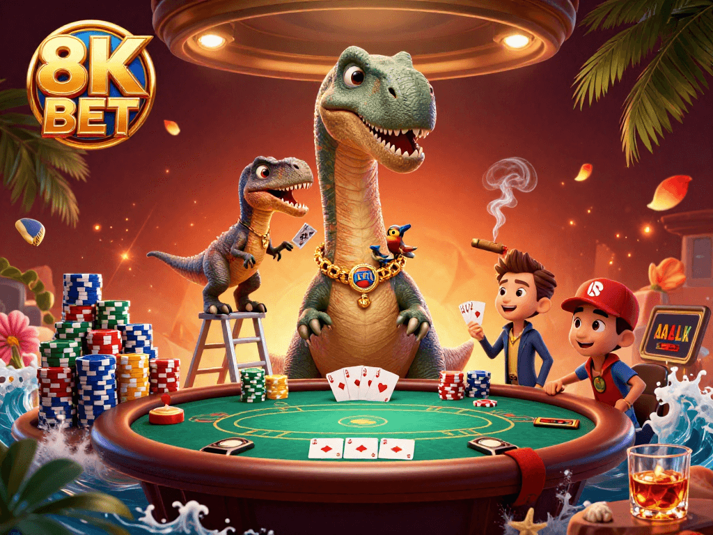 Experience excitement at 8K BET with engaging casino action featuring vibrant 3D characters.