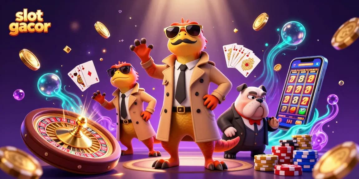 Slot gacor memikat dengan raptor dalam jas berusaha mengakses lounge kasino VIP.