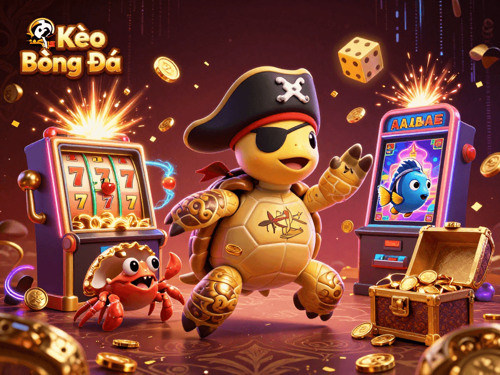 Kèo Bóng Đá displays a vibrant pirate-themed casino scene with dynamic elements and engaging characters