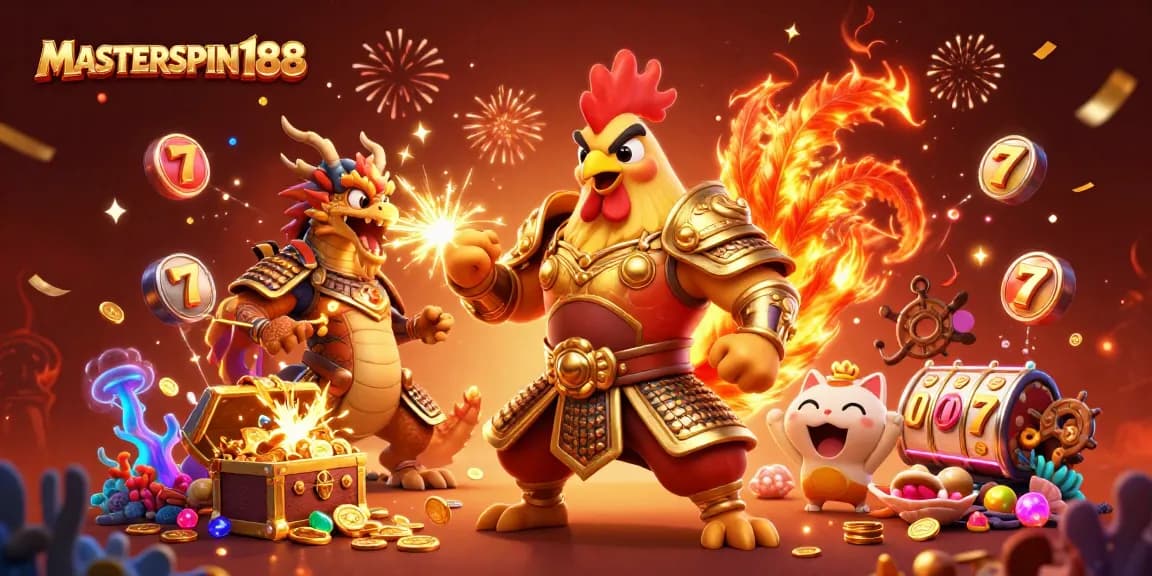 Experience the thrill of MASTERSPIN188 with a vibrant 3D casino adventure illustration.