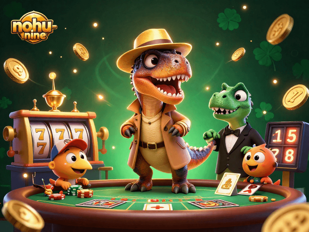Experience thrilling gameplay with nohu-nine featuring a velociraptor at a blackjack table.