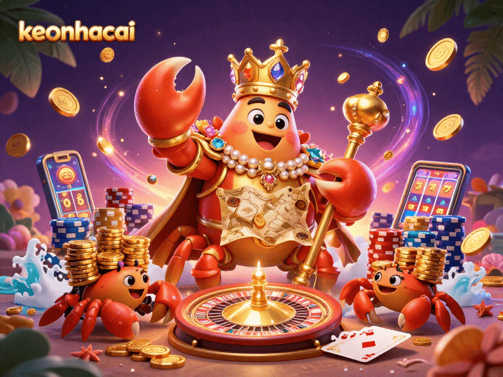 Experience keonhacai's thrilling gameplay with a golden crab emperor and dynamic casino elements.