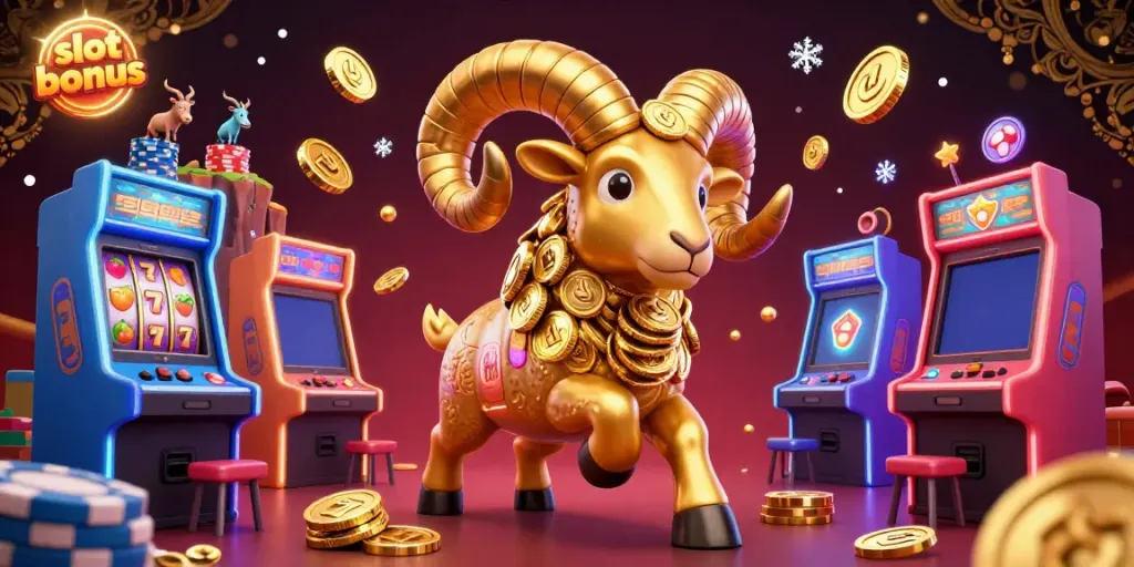Experience the thrill of the slots with vibrant, golden ram and dynamic game elements showcasing slot bonus excitement.