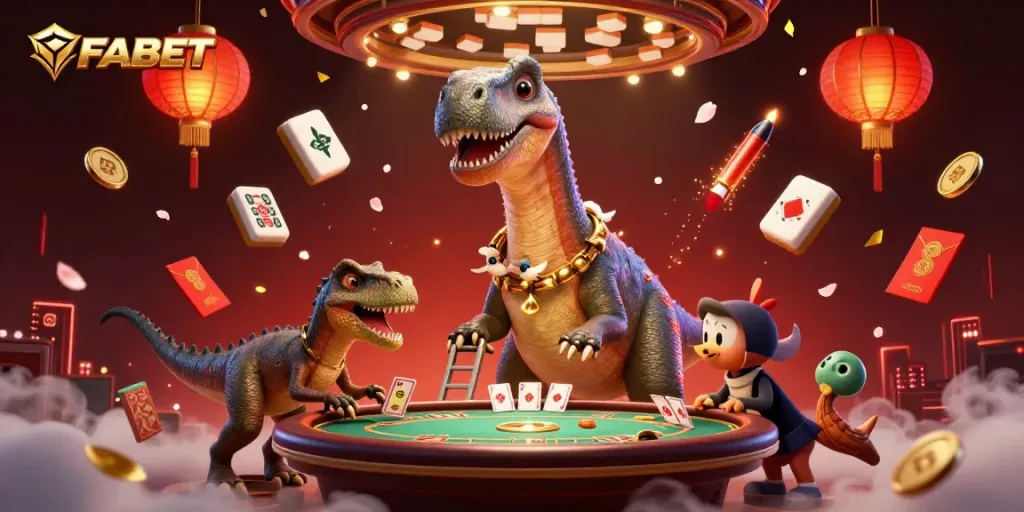 Experience thrilling FABET gaming with a dynamic scene featuring a giant brontosaurus and clever raptor.