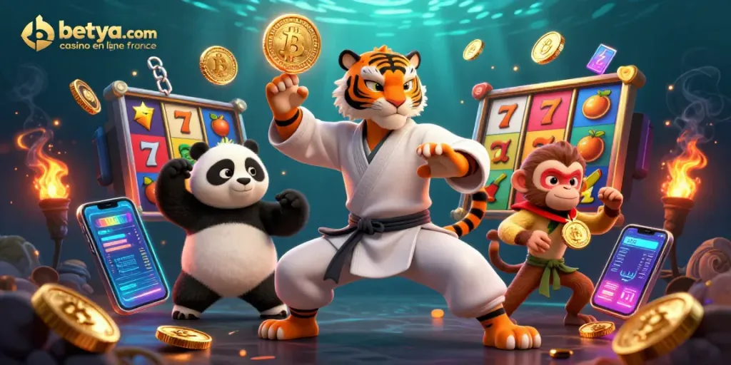 Experience the thrill of betya.com casino en ligne france with vibrant characters amid golden jackpot games and cryptocurrencies.