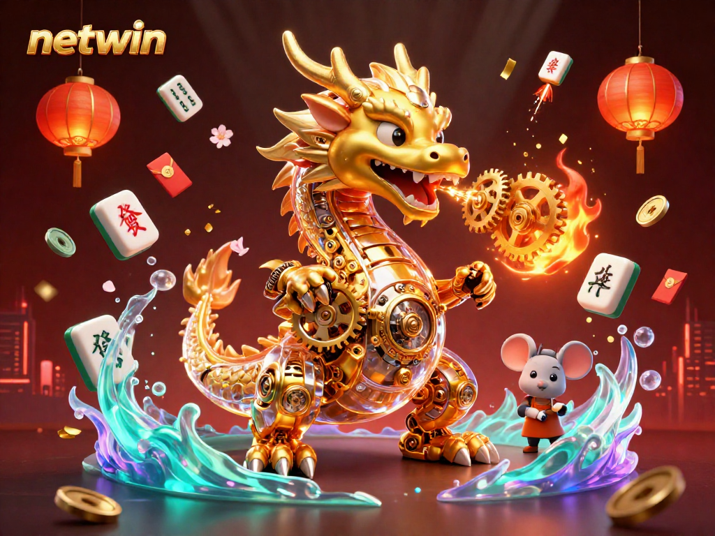 Experience thrilling action at netwin with a golden dragon and vibrant casino elements!