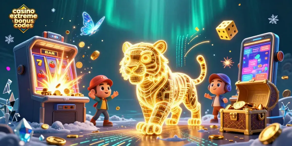 Unleash winning potential with casino extreme bonus codes inside a vibrant 3D casino landscape.