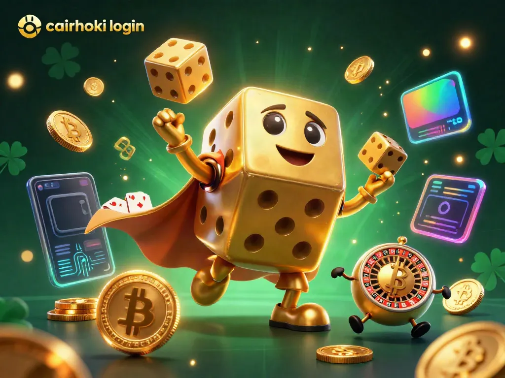 Mengakses cairhoki login dengan ilustrasi kasino 3D penuh warna dan kehidupan.