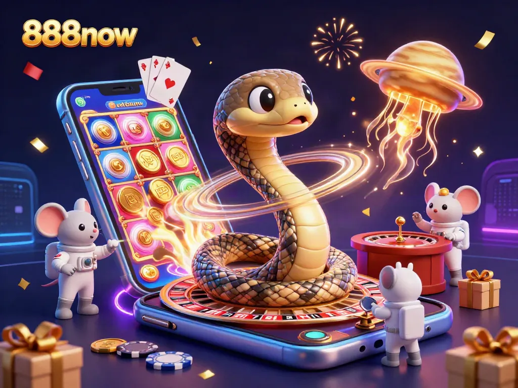 Experience thrilling gameplay at 888now, as astronaut mice bet on the Saturn ring snake roulette.