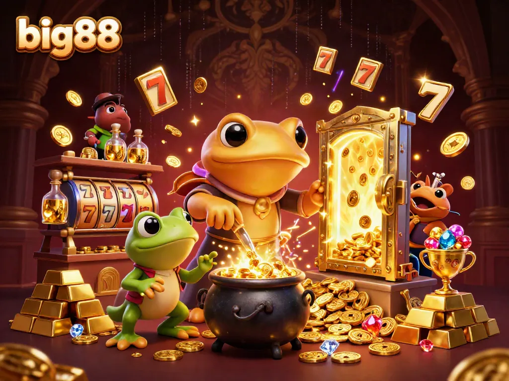 Immerse in the big88 adventure as golden creatures conjure riches amidst vibrant casino magic.
