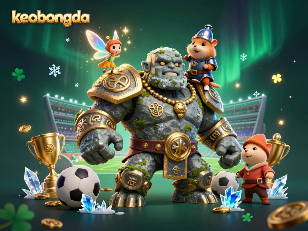 Experience betting excitement with keobongda's vibrant sports-themed illustration showcasing unique characters and treasures.