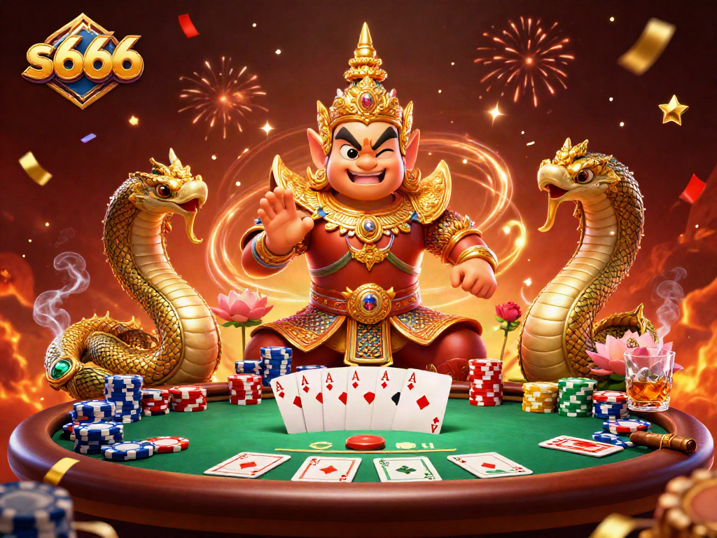 s666 players enjoying poker with vibrant casino elements and festive atmosphere