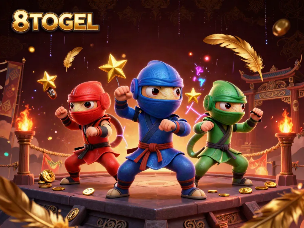 8TOGEL menghadirkan ilustrasi 3D ninja bunglon dalam aksi bermain judi, menggabungkan elemen kasino.