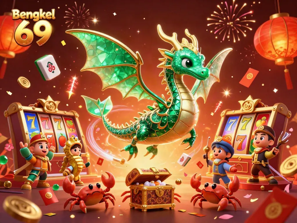 Bengkel 69 unleashes vibrant slot action with emerald sea dragon and cinematic fireworks.