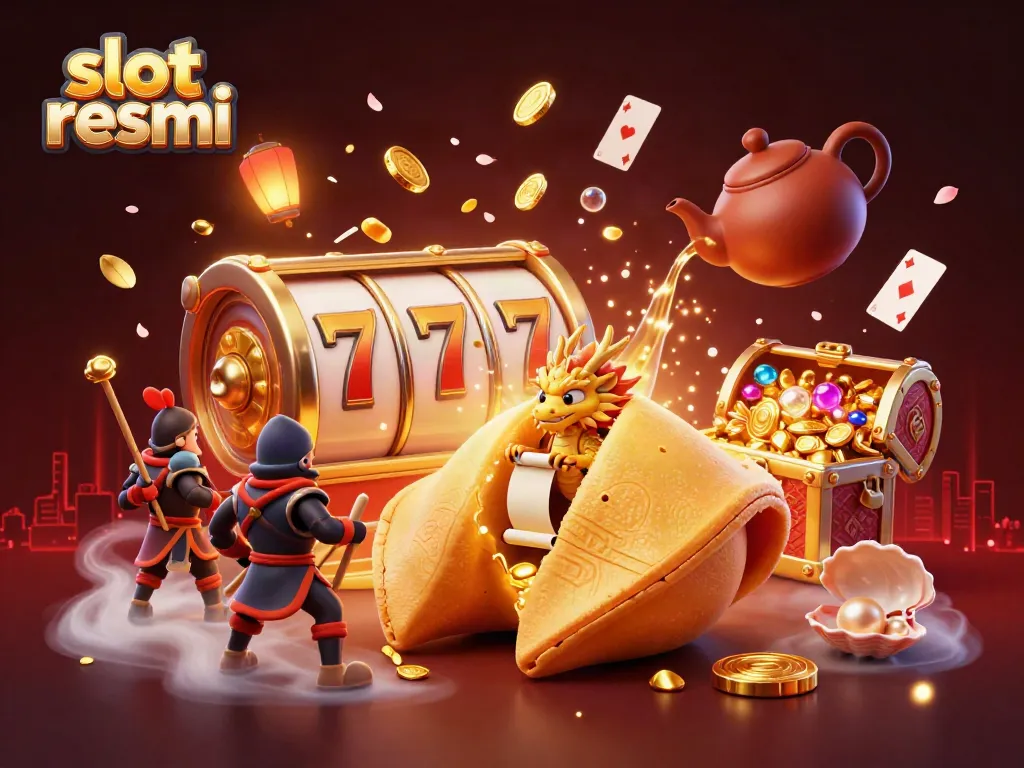 Spin the reels with vibrant slot resmi elements surrounded by golden treasures and playful characters.