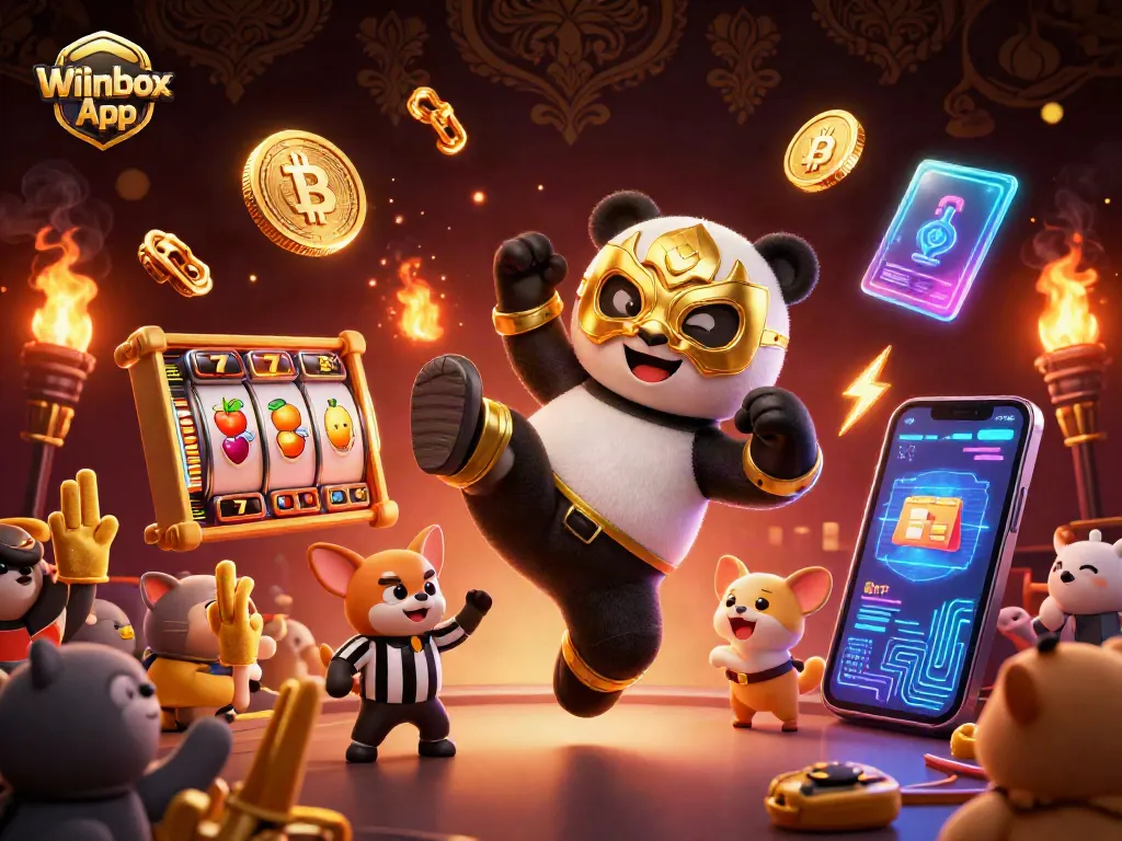 Engage with the Winbox App and experience thrilling slot action featuring a wrestling panda and a cheering crowd.