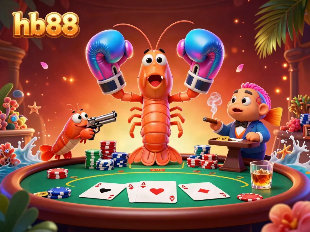 Experience thrilling poker action with hb88's dynamic casino characters in a vibrant casino scene.