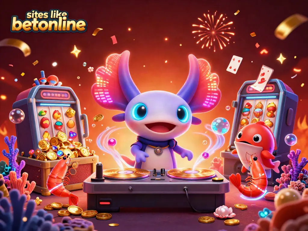 Experience vibrant casino fun with sites like betonline as an axolotl DJ and dancing shrimp create excitement.