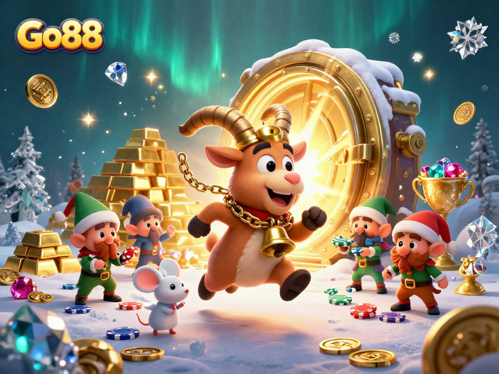 Experience thrilling gameplay at Go88 with a festive Krampus goat managing a holiday horror casino.