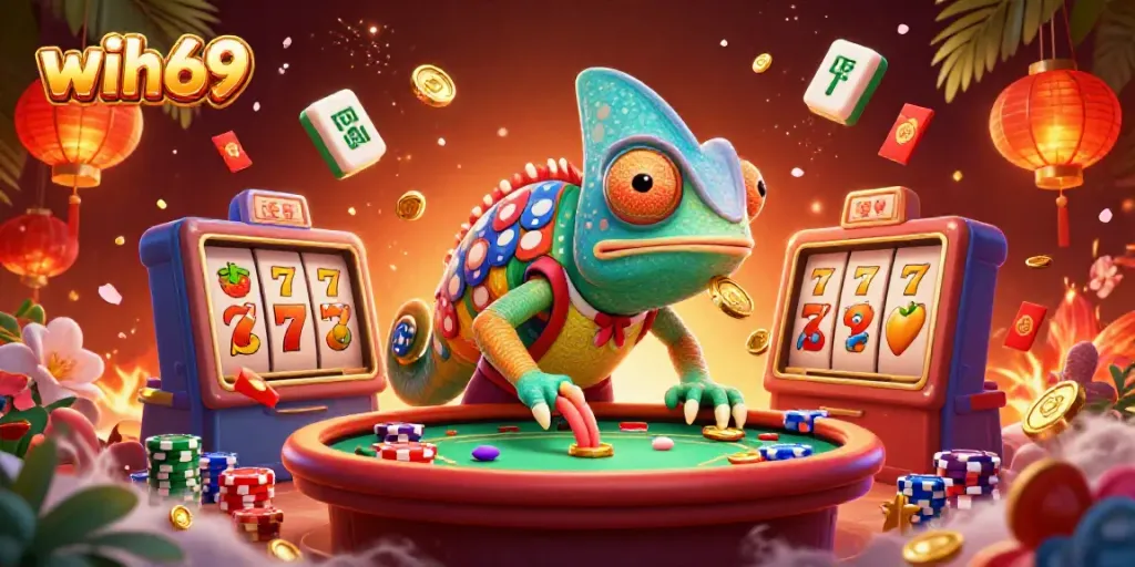 Menangkan jackpot di WIH69 dengan chameleon kasino berwarna dan mesin slot yang berkilau.