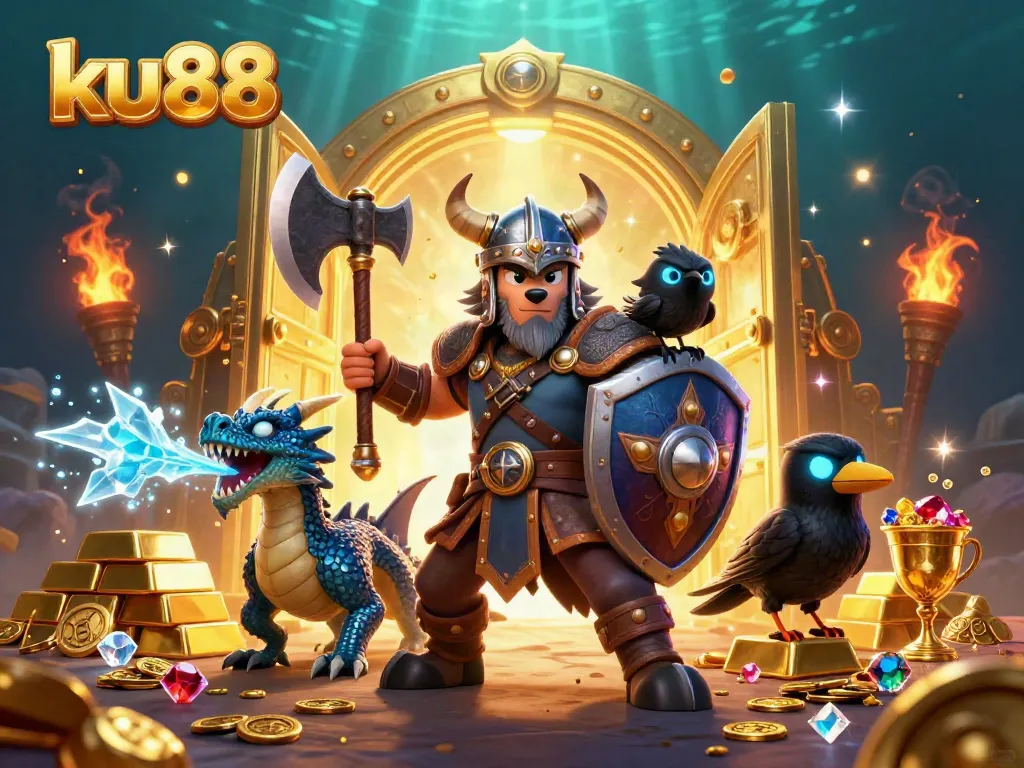 Engage in thrilling games at ku88 with a Viking wolf warrior, fierce dragon, and royal riches.