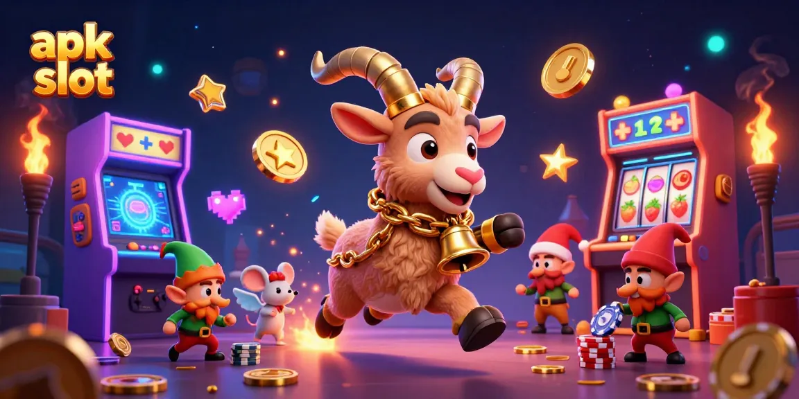Menangkan apk slot dengan karakter lucu dan elemen kasino berwarna-warni dalam ilustrasi 3D.
