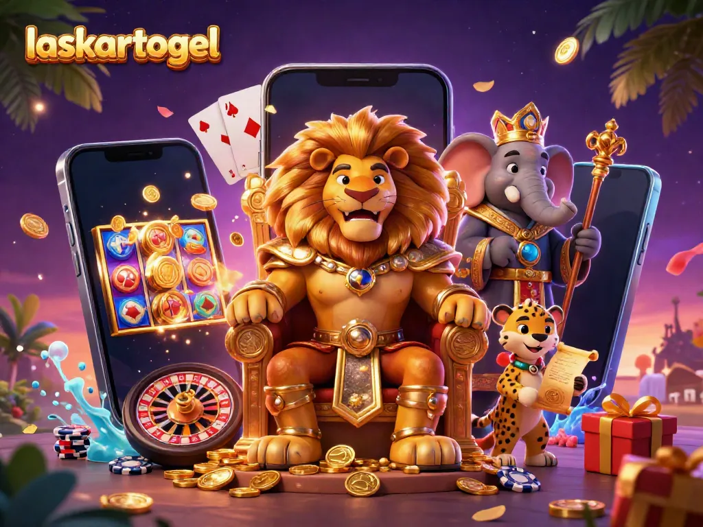 Experience the thrill of laskartogel with vibrant casino elements in this immersive 3D illustration.