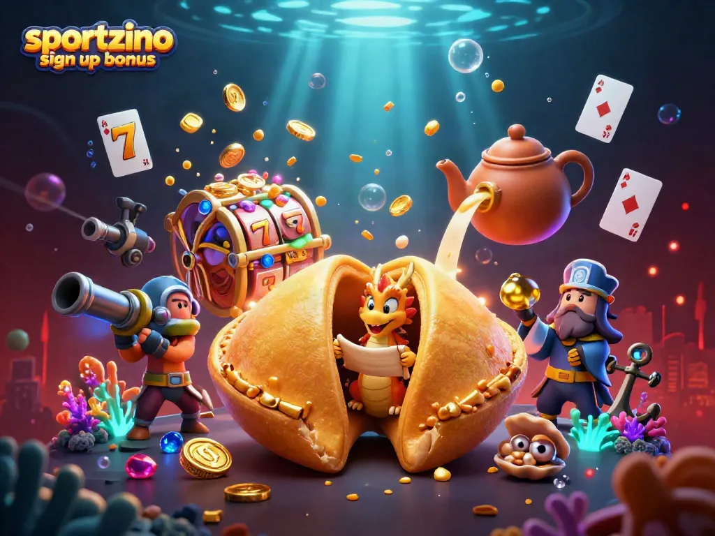 Claim your Sportzino sign up bonus with a vibrant, immersive 3D illustration featuring dynamic casino gameplay.