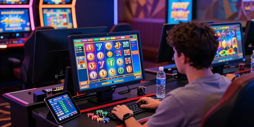 Player engaged in an exciting slot gacor game at a modern online casino setup.