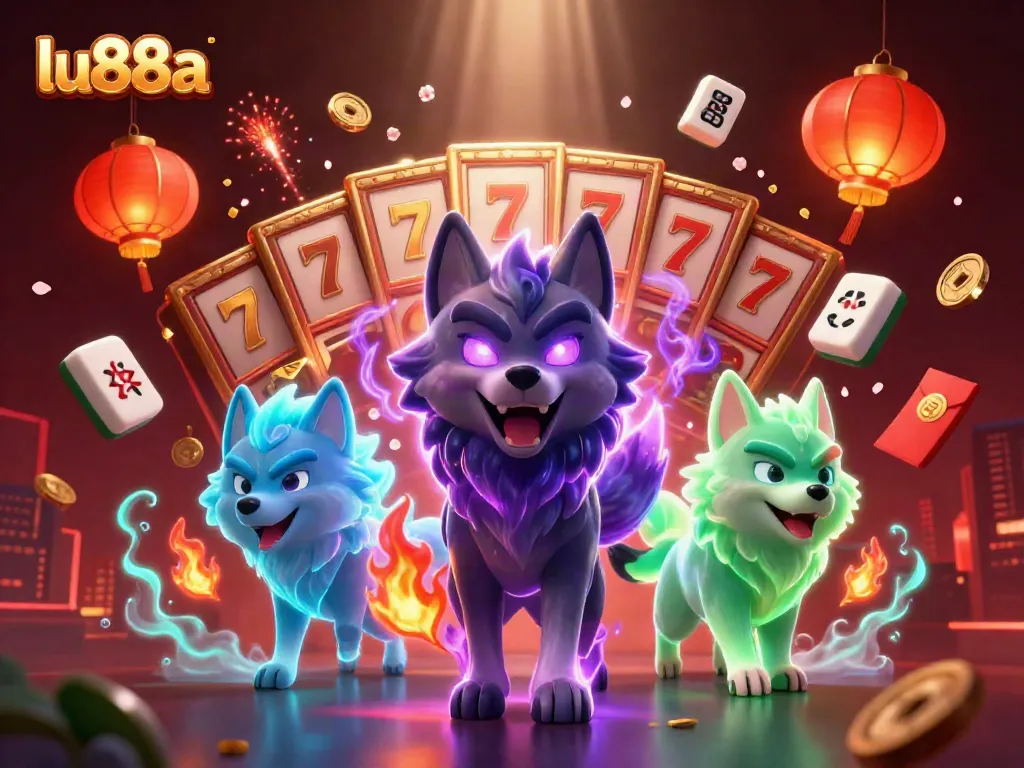 Experience thrilling gameplay at lu88a with captivating characters and dynamic casino elements in this vibrant illustration.