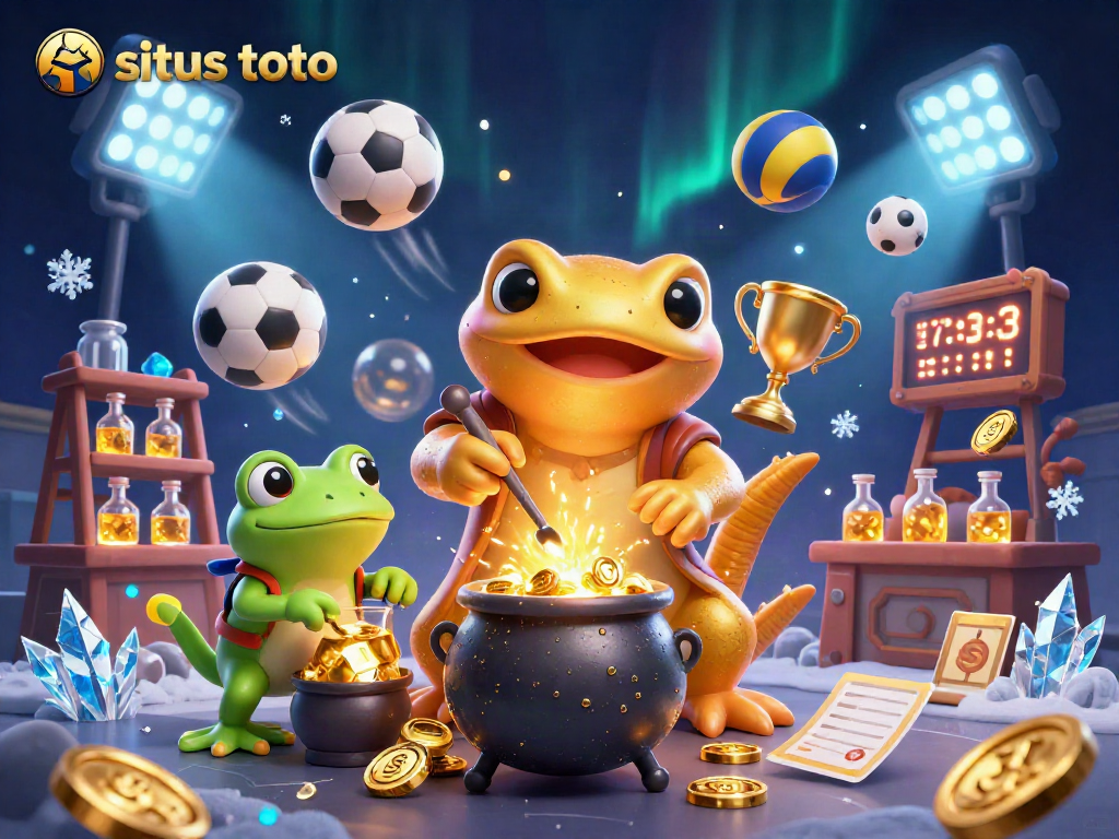 Engage in situs toto betting with a vibrant casino-themed scene featuring a golden salamander and sports elements.