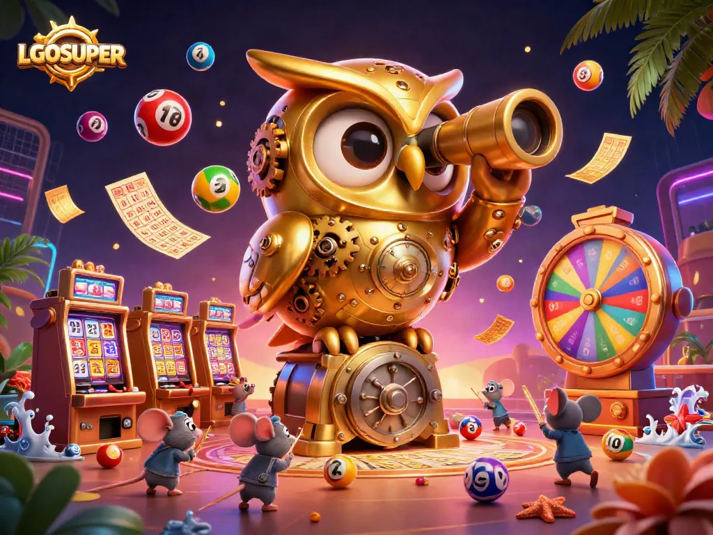 Engage with LGOSUPER's vibrant 3D casino scene featuring interactive gaming elements.