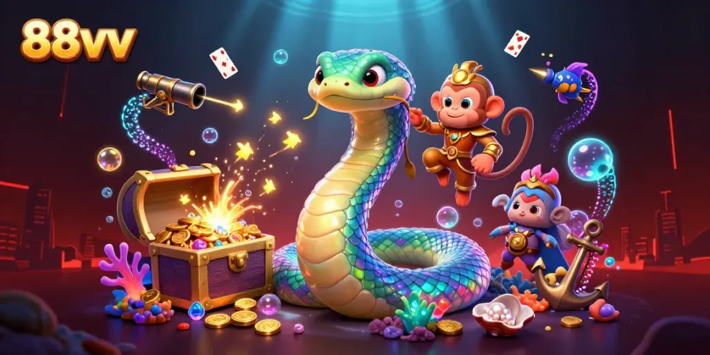 Experience thrilling gaming at 88vv with vibrant visuals of the rainbow serpent and monkey king.