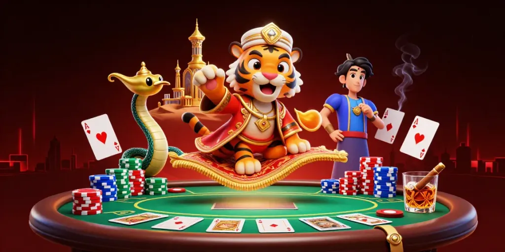 Play exciting games at luxury111 with a vibrant Arabian-themed casino illustration.