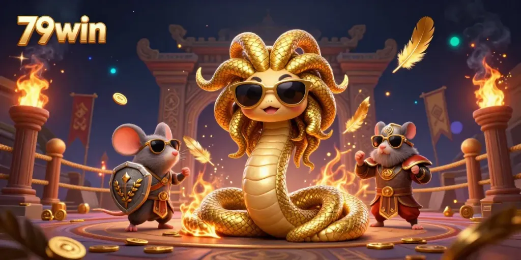 Engage in thrilling gameplay at 79win with vibrant characters in an energetic casino scene.