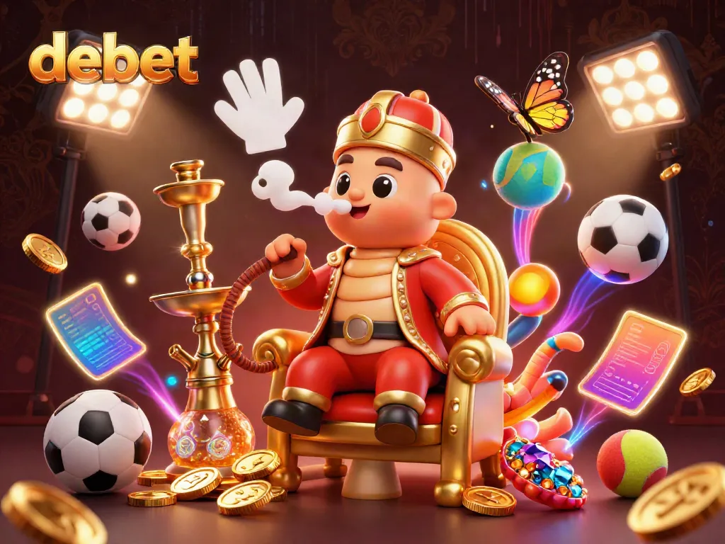Engage with the debet platform through a vibrant 3D scene showcasing dynamic sports betting elements and captivating visuals.