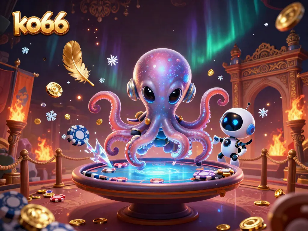 Engage in thrilling poker action with ko66 in this vibrant illustration of an alien octopus.