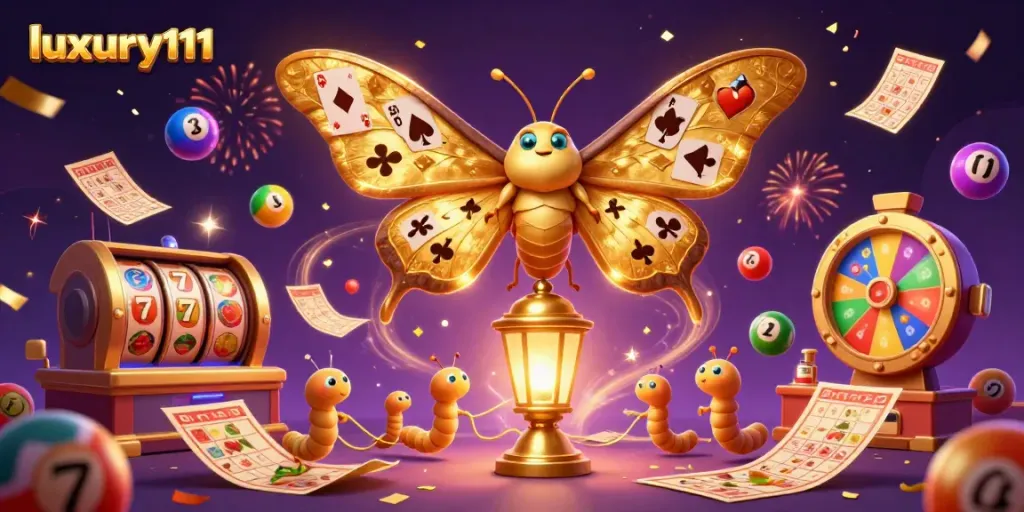 Experience the vibrant world of luxury111 with colorful casino-themed elements in a lively scene.