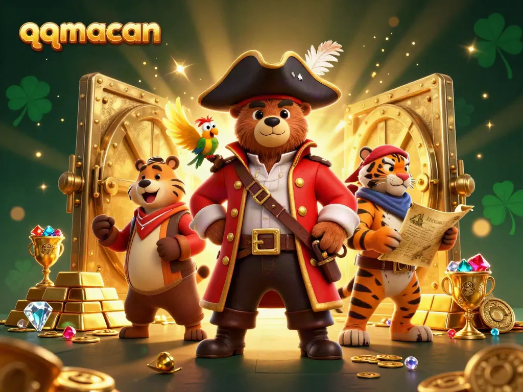 Engage in excitement with qqmacan, showcasing a vibrant casino adventure with pirate characters and treasure elements.