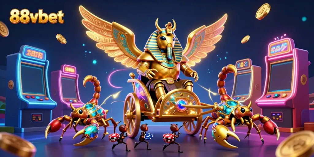 Experience thrilling gameplay with 88vbet's dynamic casino elements illustrated in 3D.