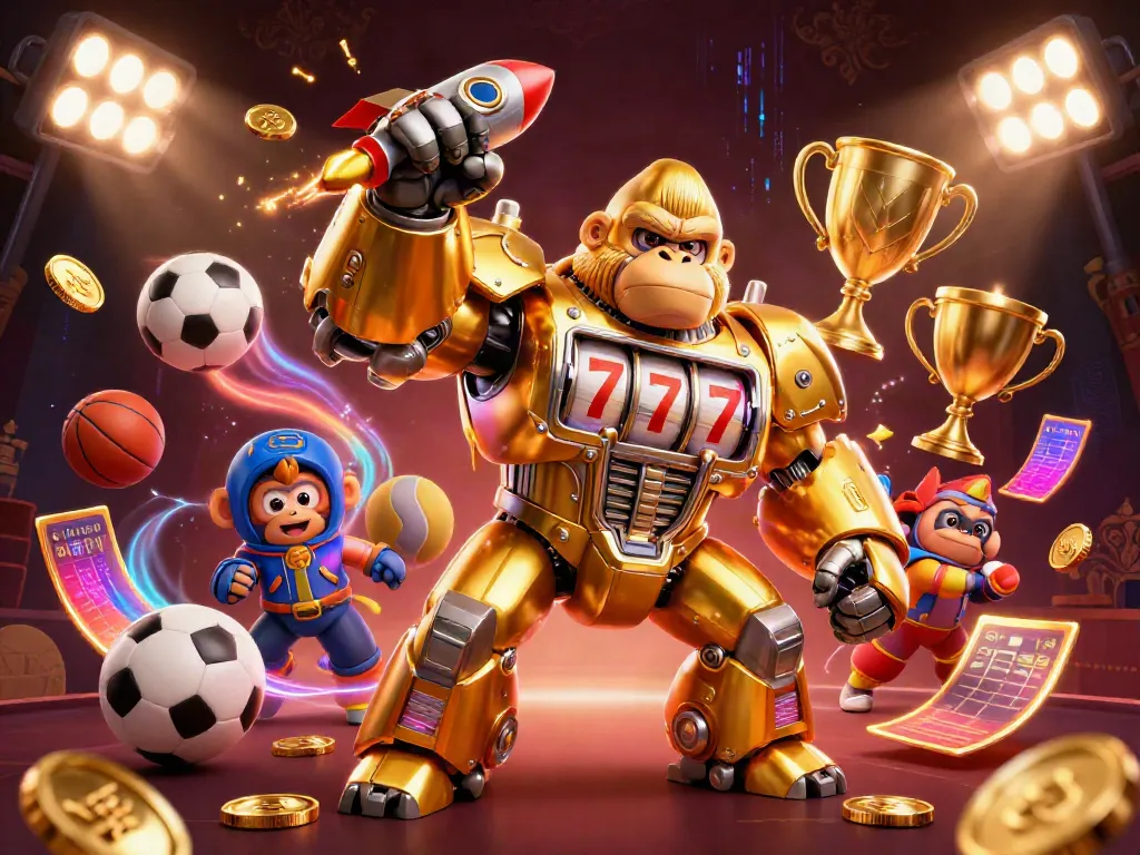 Engage in thrilling sports betting with thể thao 88vv's dynamic gaming scene featuring a golden gorilla mech.