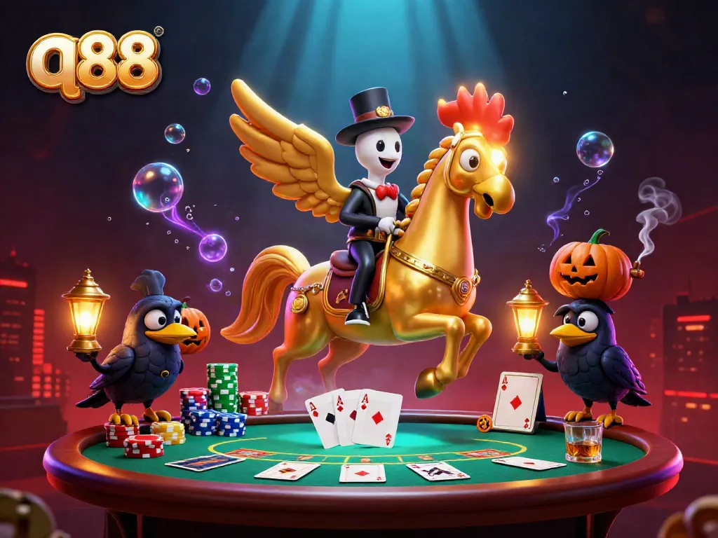 Engage in thrilling casino gameplay with q88 as golden rooster and friends light up the night.