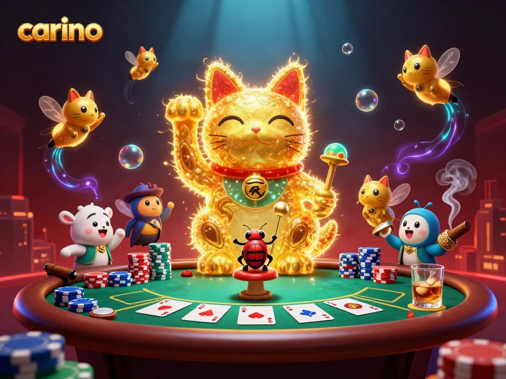 Experience the energetic carino casino scene with vibrant fireflies and poker elements.