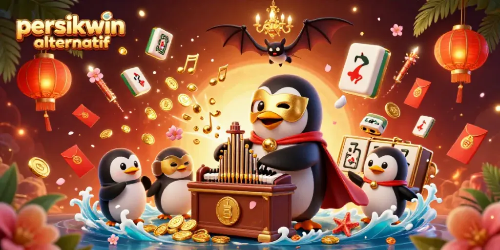 Penguin opera di persikwin alternatif dengan organ yang memuntahkan koin emas.