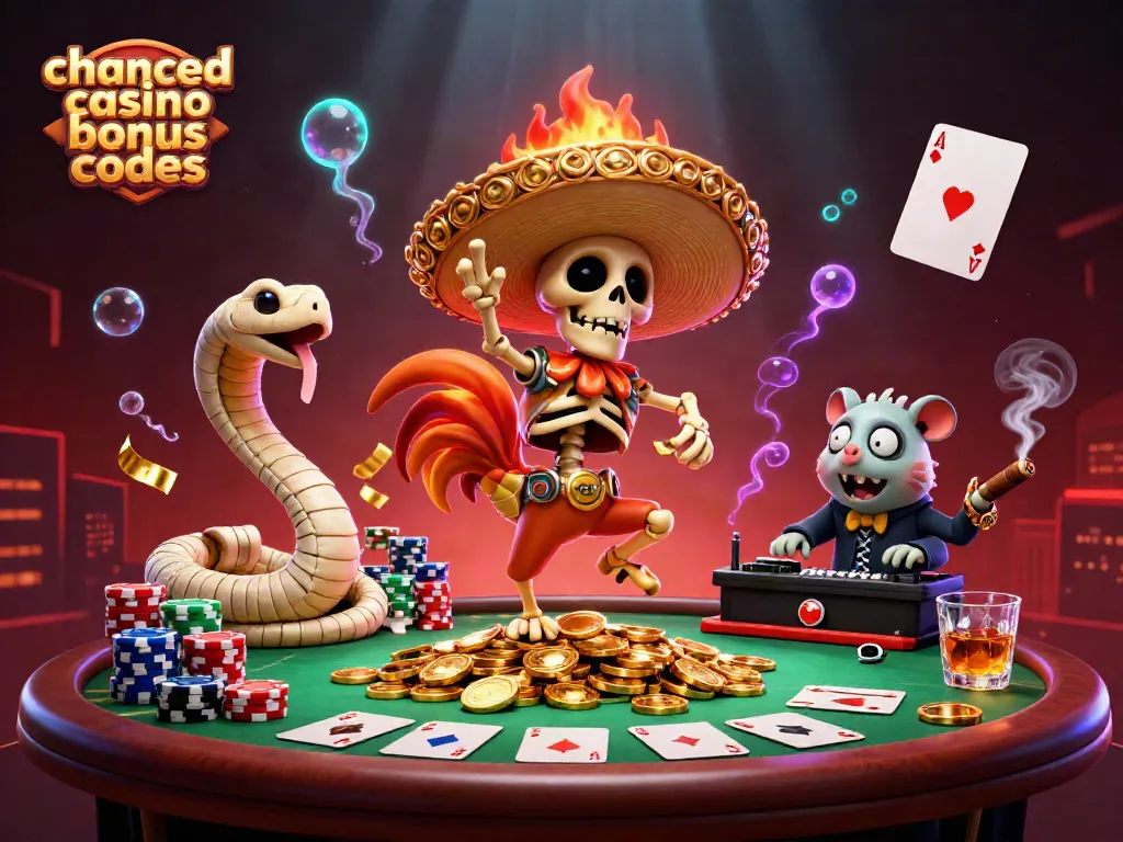 Win big with chanced casino bonus codes in this dynamic 3D casino scene.