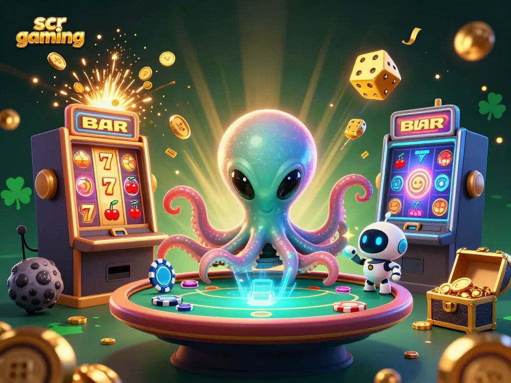 Experience thrilling fun with scr gaming as an alien octopus hosts a cosmic poker game.