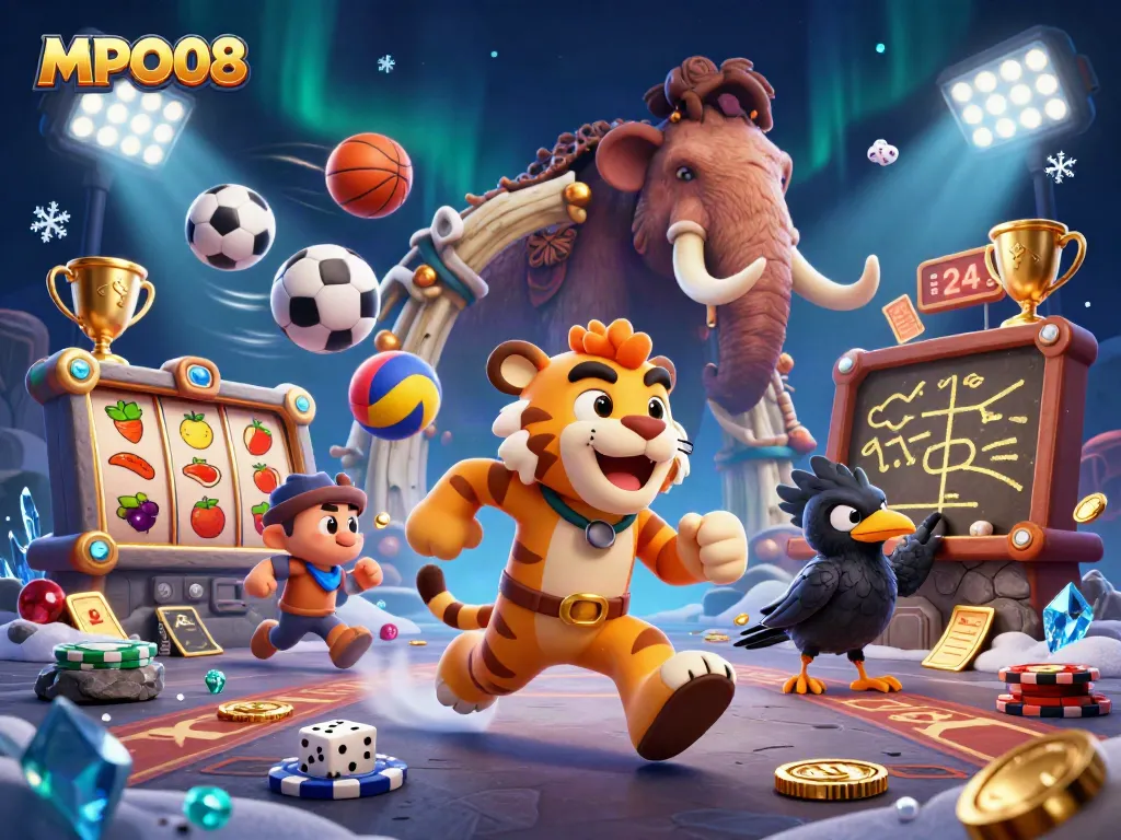 Engage in thrilling gameplay at MPO08 casino with dynamic prehistoric characters and vibrant game elements.