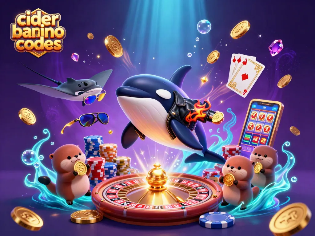Experience Cider Casino bonus codes with vibrant 3D casino illustration showcasing exciting game elements and playful sea creatures.
